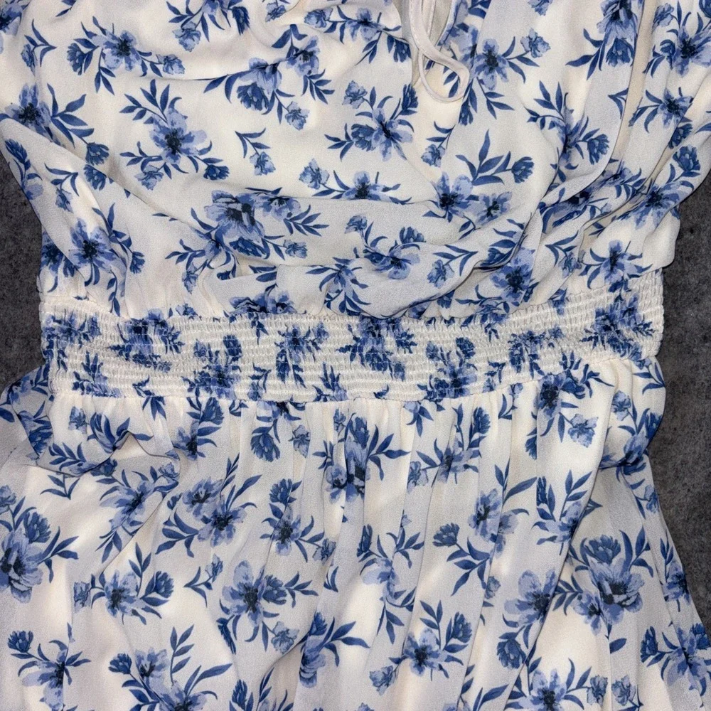 Love Colette Maxi Dress Women's Small Blue Floral Ruffle Elastic Waist Fairycore